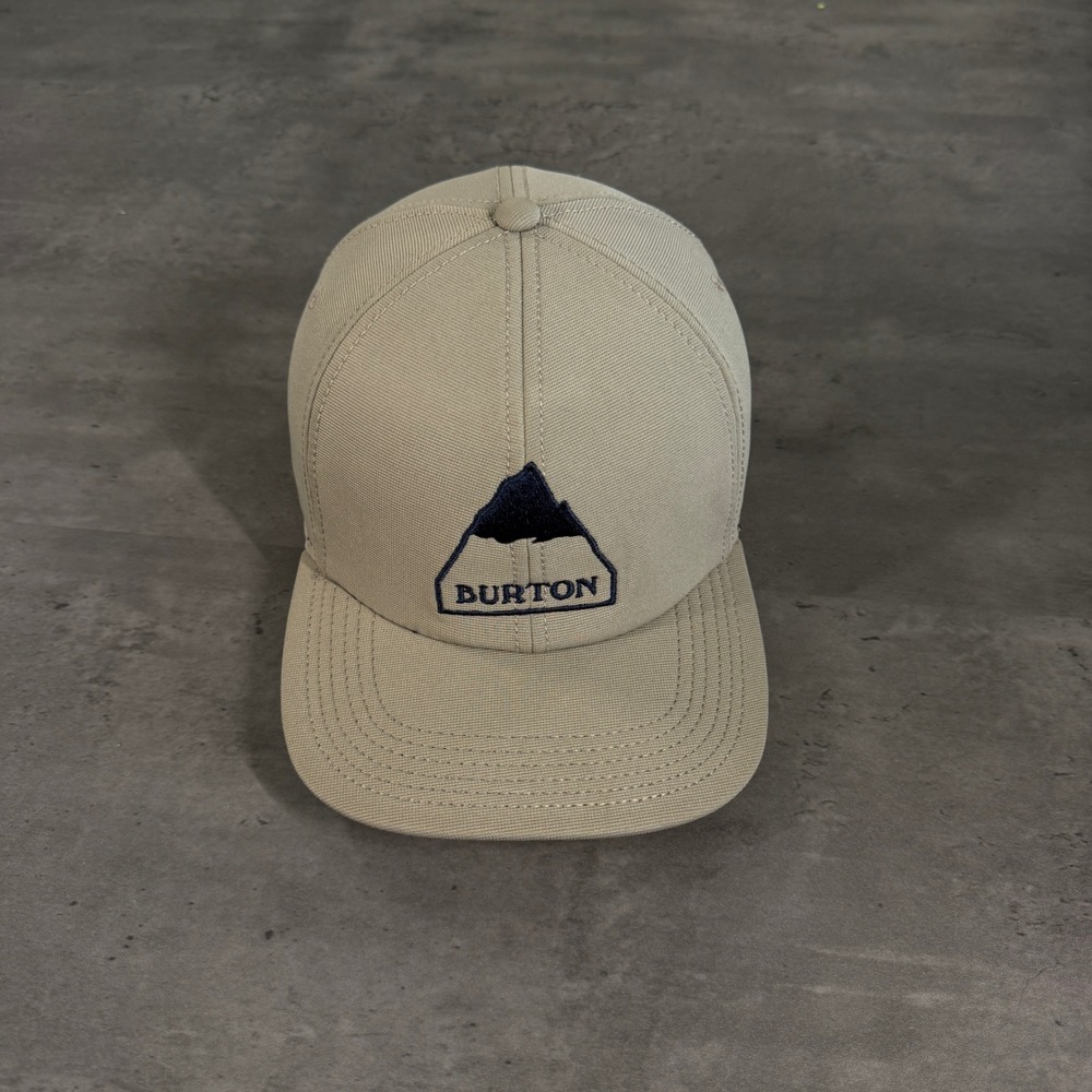 Burton Snapback Hat Mens Gray Beige Navy Mountain‎ Logo Flat Brim Unstructured